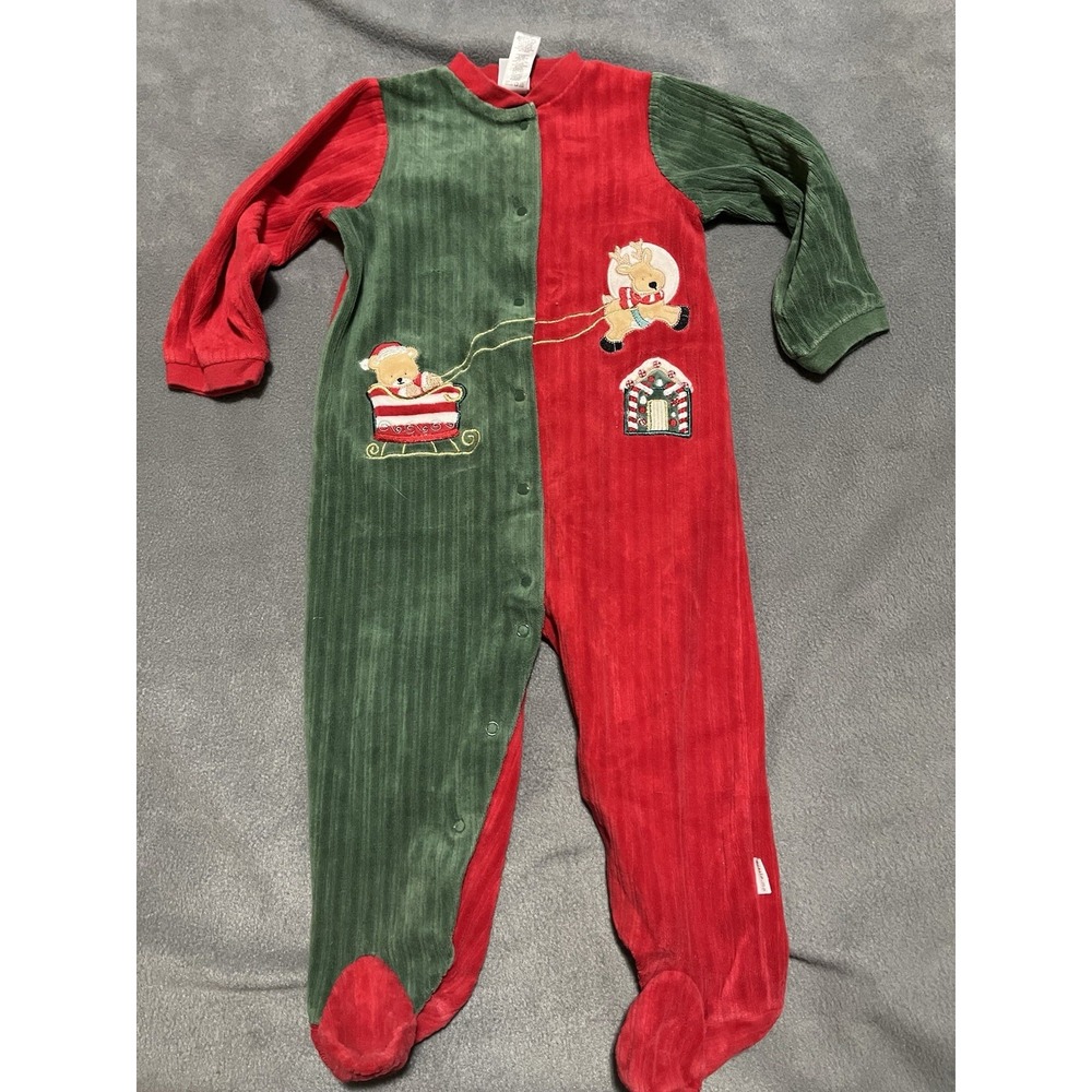 Vintage Little Me Velour 90s Reindeer Christmas Sleeper Outfit 24‎ Months
